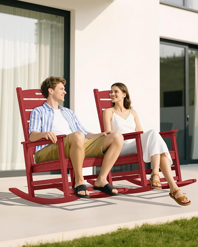 SERWALL Outdoor Rocking Chair Set of 4, Oversized HDPE Rocker, All Weather - Image 8