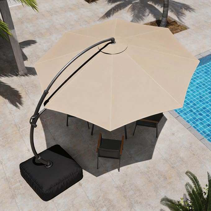 Outdoor Patio Umbrella with Base included, 12 FT Deluxe Curvy Cantilever - Image 7