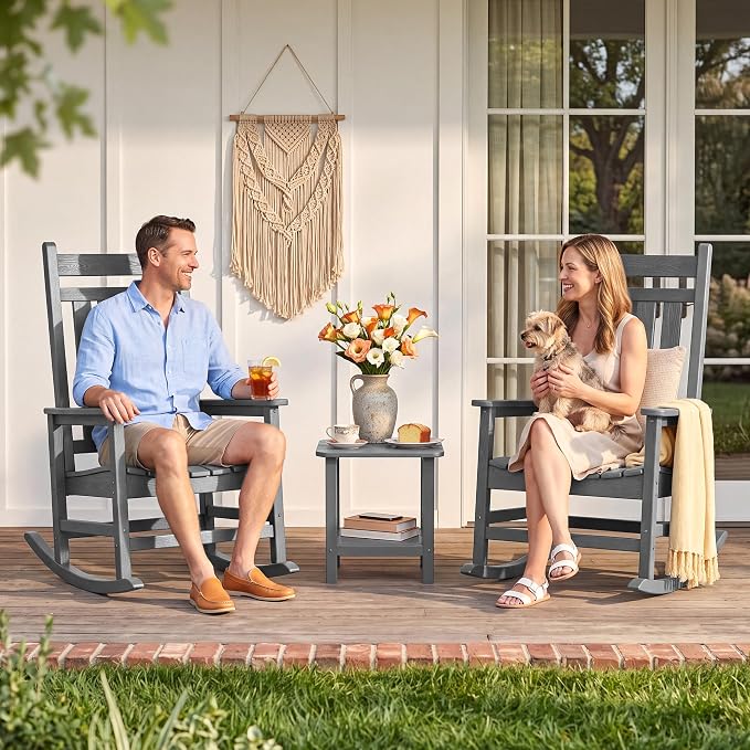 SERWALL Outdoor Rocking Chair Set of 2, Oversized Rocker - Image 5