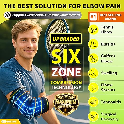 BLITZU Elbow Compression Sleeve for Tendonitis 2 Pack, Tennis Elbow Brace Support for Men and Women Golfers Elbow Pain Relief, Arthritis, Bursitis, Arm Brace for Workout, Weightlifting Nude XL