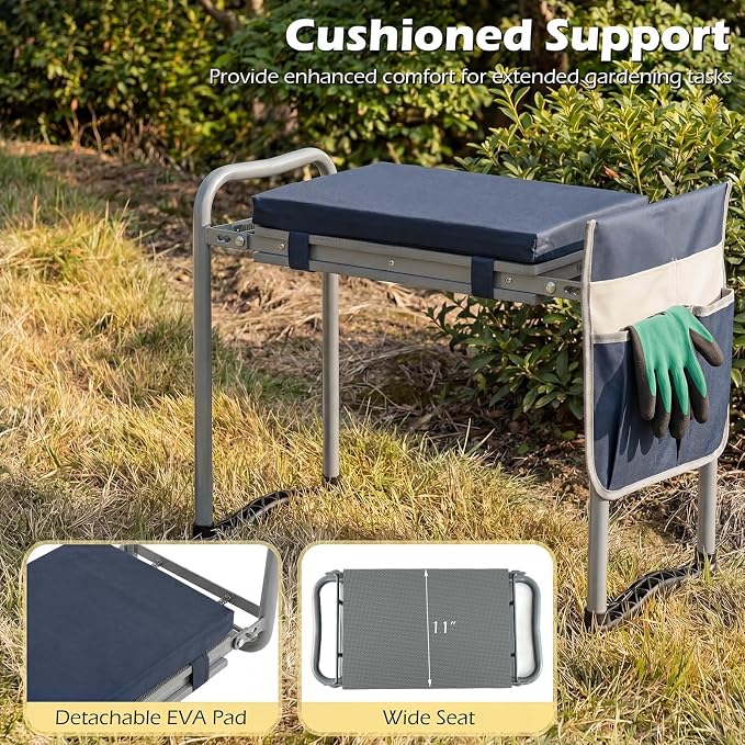 2-in-1 Garden Kneeler and Seat, Folding Garden Seat w/EVA Foam Kneeling Pad & - Image 5