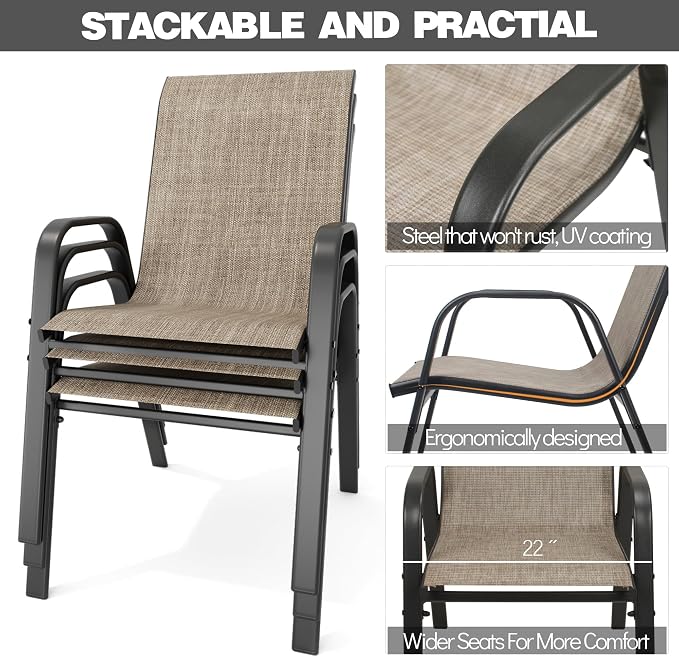 Stackable Patio Chairs Set of 8, Outdoor Chairs Set - Image 5