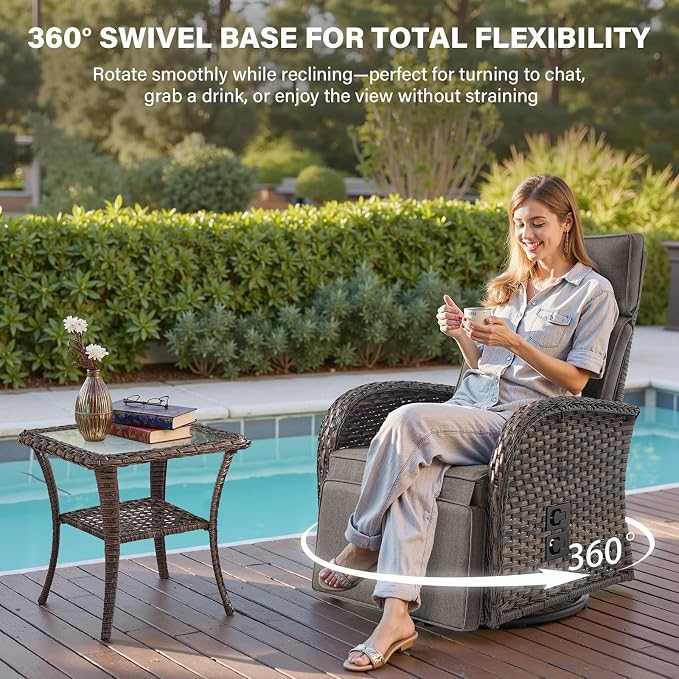 Dual-Adjust Outdoor Swivel Recliner Chair – Wicker Reclining Patio Chair - Image 4