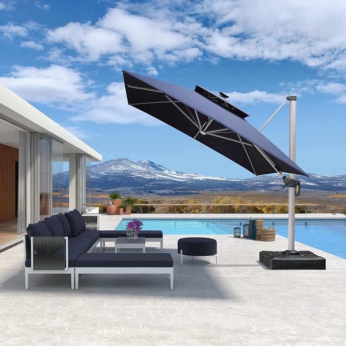 PURPLE LEAF Patio Umbrella 10' X 13' Double Top Solar LED Light, Support to - Image 2