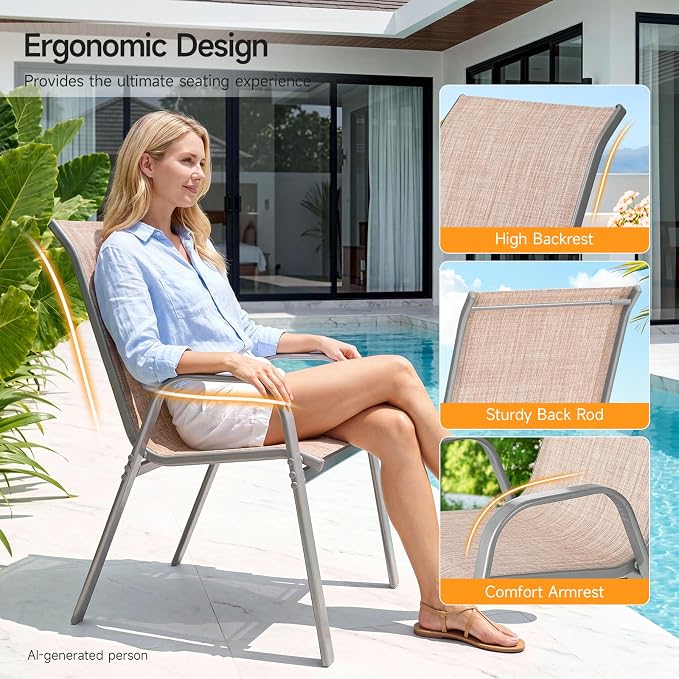 Patio Chairs Set of 6, Stackable Outdoor Dining Chairs | All Weather Dining Set - Image 4