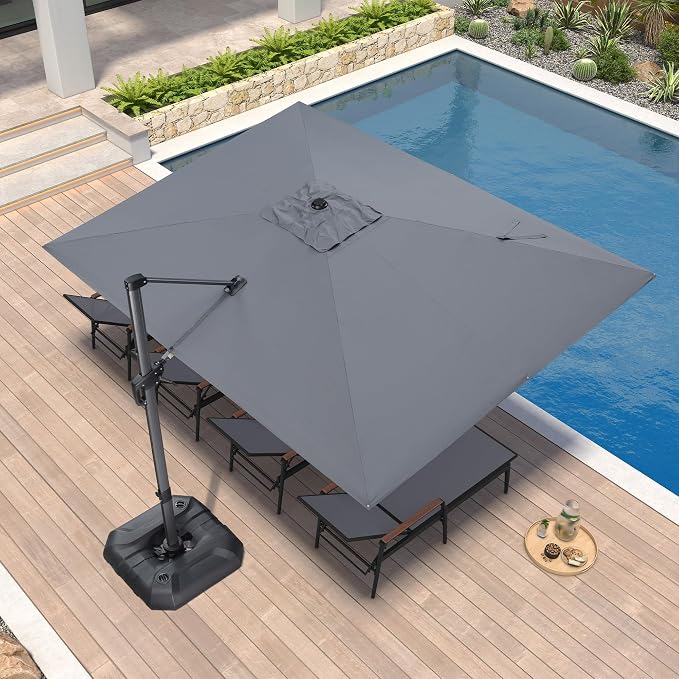 PURPLE LEAF Patio Umbrella 9' x 11.5' Rectangle 360° Rotation Light Grey | More by PURPLELEAF