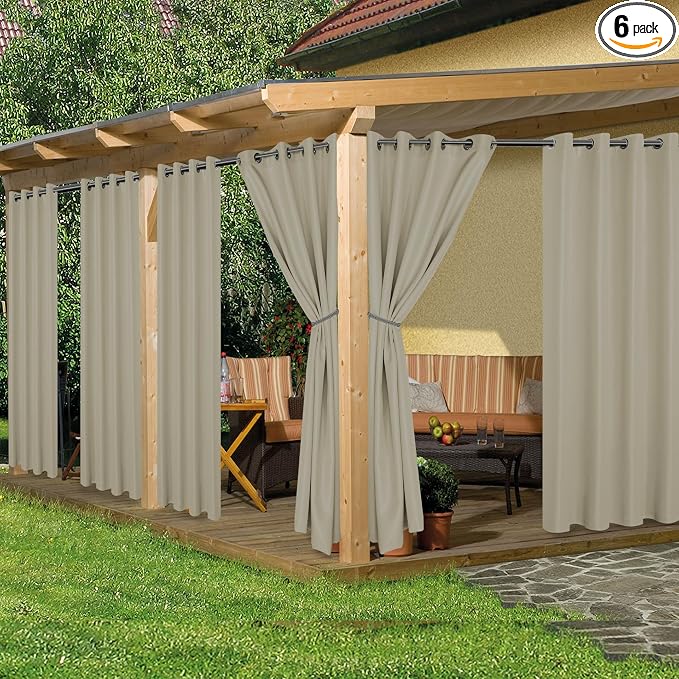 HolidayIdeas Outdoor Curtains for Patio Waterproof 6 Pcs 54x95 Inch Taupe | by HolidayIdeas