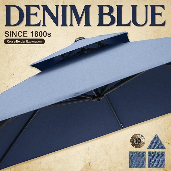 PURPLE LEAF Sunbrella Patio Umbrella 12FT Outdoor Umbrella Spectrum Denim | - Image 6