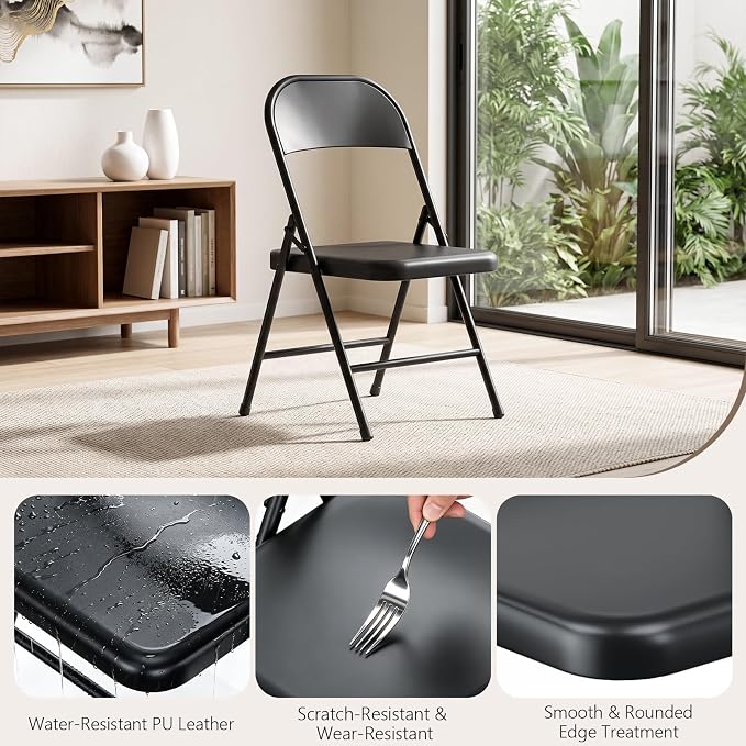 4 Pack All Metal Folding Chairs, Heavy Duty Foldable Chair Waterproof Resistant - Image 5