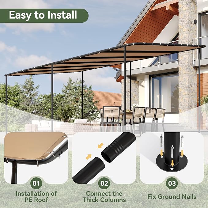 Aoxun 20x12 Lean-to Gazebo, Sloped Pergola Porch Canopy Awning - Image 3