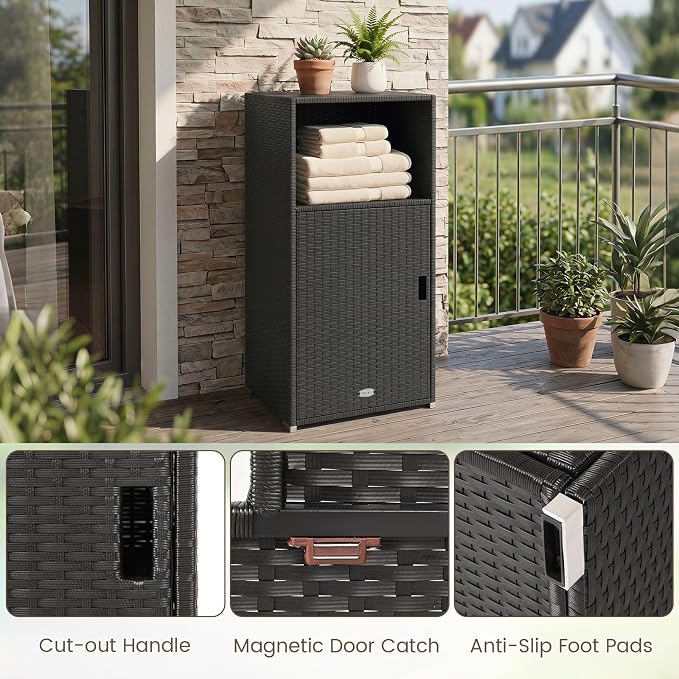 Tangkula Rattan Outdoor Storage Cabinet, Patiojoy PE Wicker Outdoor Cabinet - Image 5