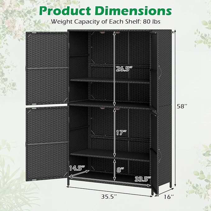 Tangkula Rattan Outdoor Storage Cabinet, Patiojoy Outdoor Cabinet - Image 7