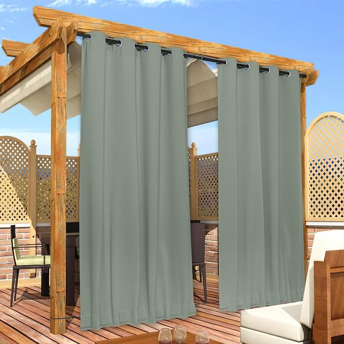 NICETOWN Outdoor Curtains Waterproof Fixed Bottom W52xL95 Sage Green | - Image 7
