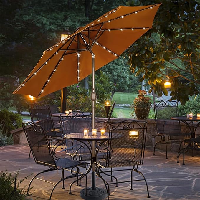 9 ft Solar Umbrella 32 LED Lighted Patio Umbrella Table Market Umbrella - Image 7