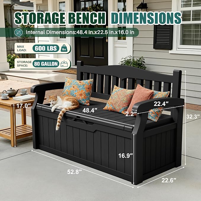 Devoko 80 Gallon Storage Bench Deck Box Waterproof&Lockable | Outdoor Benches - Image 2