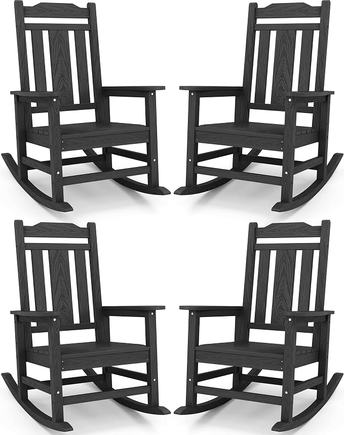 SERWALL Oversized Outdoor Rocking Chairs Set of 4, HDPE Patio Rocker, All by Unknown