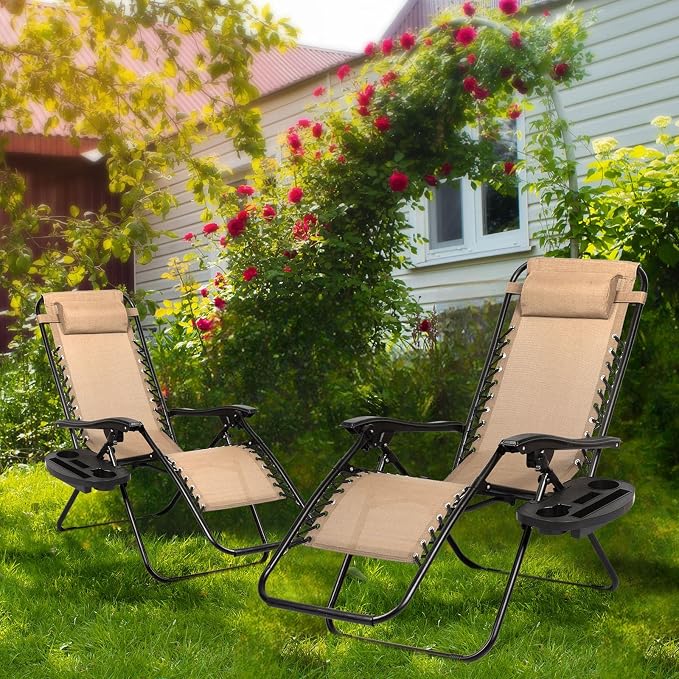 Nazhura Set of 2 Relaxing Recliners Patio Chairs Adjustable Steel Mesh Zero - Image 2