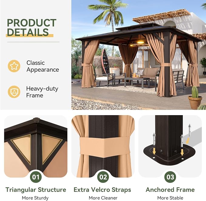 Aoxun 12'x14' Hardtop Gazebo - Image 6