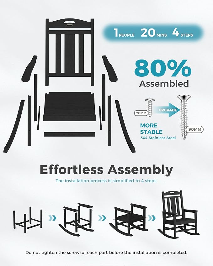Oversized Outdoor Rocking Chairs Set of 3, 380lbs Heavy-Duty Large Patio Rocker - Image 9