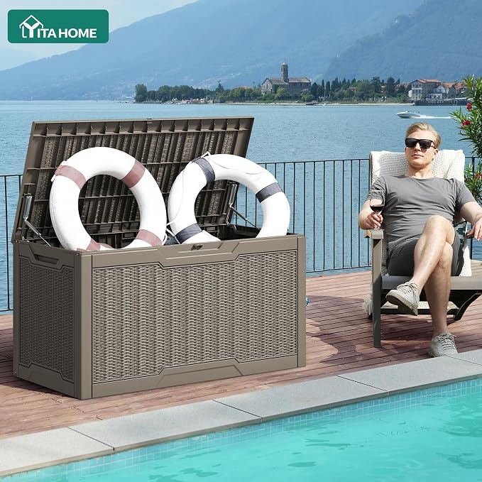 YITAHOME 100 Gallon Large Resin Deck Box Outdoor Storage Boxes - Image 4