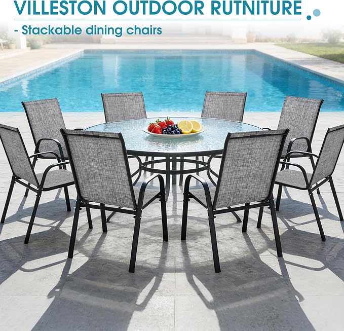 24.4" Wide Outdoor Stackable Chairs Set of 8 | Stacking Patio Chairs - Image 9