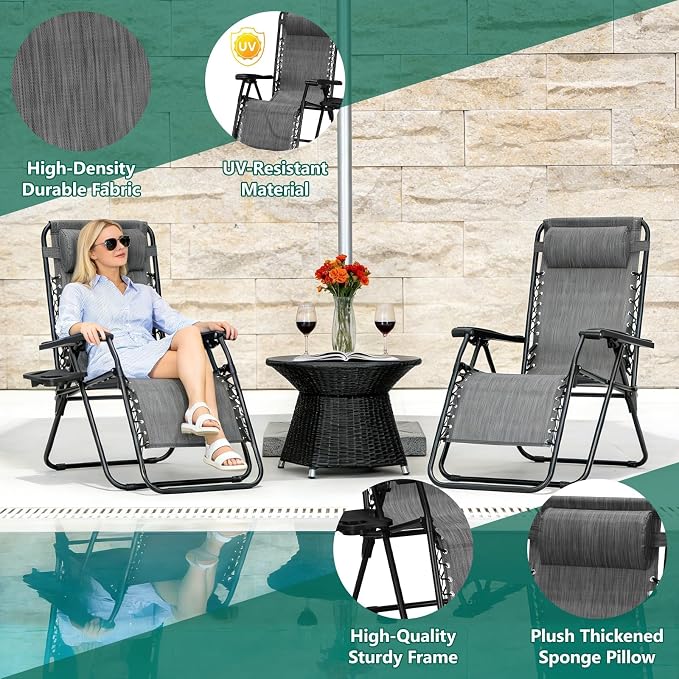 Oversized Zero Gravity Chair, Portable Outdoor Patio Lounge Recliner, Cup Holder - Image 4