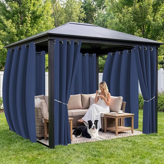 Outdoor Curtains for Patio Waterproof 6 Panels, Porch Sun Shade | Weatherproof - Image 4
