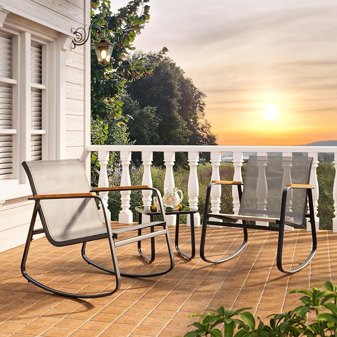 3 Pieces Patio Furniture Set, Outdoor Textilene Furniture Set, A Tempered Glass - Image 6
