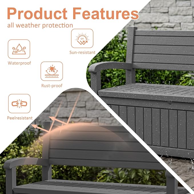 100 Gallon Wood-Grain Storage Bench, Waterproof & Lockable, Doubles as Bench - Image 4