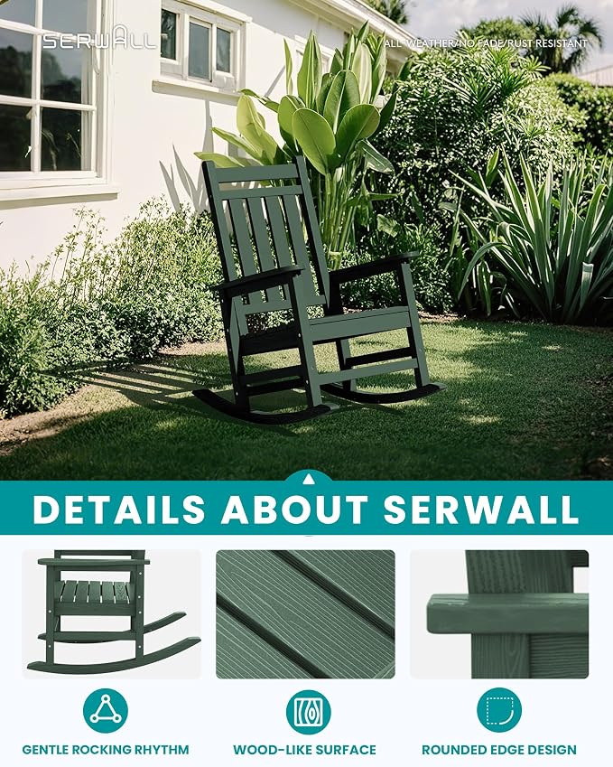 SERWALL Outdoor Rocking Chair Set of 4, HDPE Rocker - Image 4