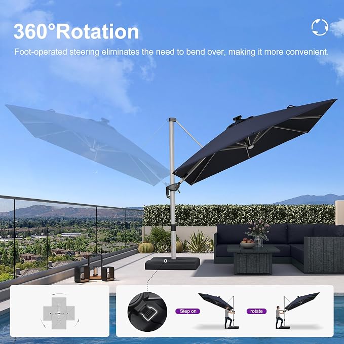 PURPLE LEAF Cantilever Patio Umbrella 9' X 9' Solar LED Light, Support to - Image 5