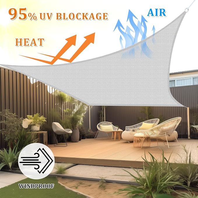 Shade&Beyond Rectangle Sun Shade Sail 10'X13' Permeable Canopy Light Grey - Image 2