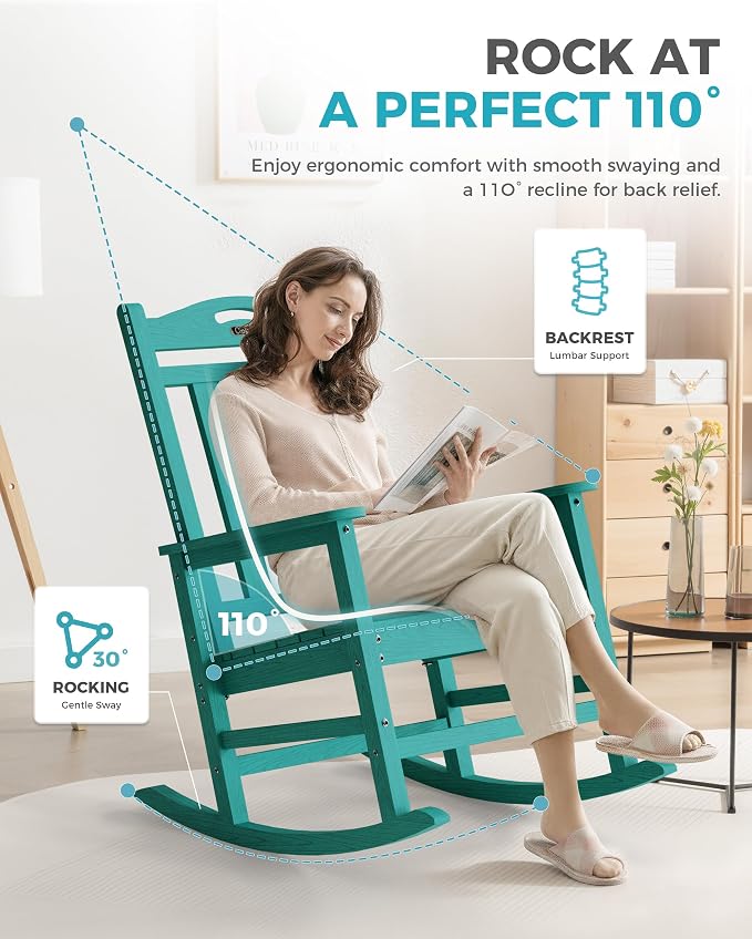 Oversized Outdoor Rocking Chairs Set of 8, 380lbs Heavy-Duty Large Patio Rocker - Image 4