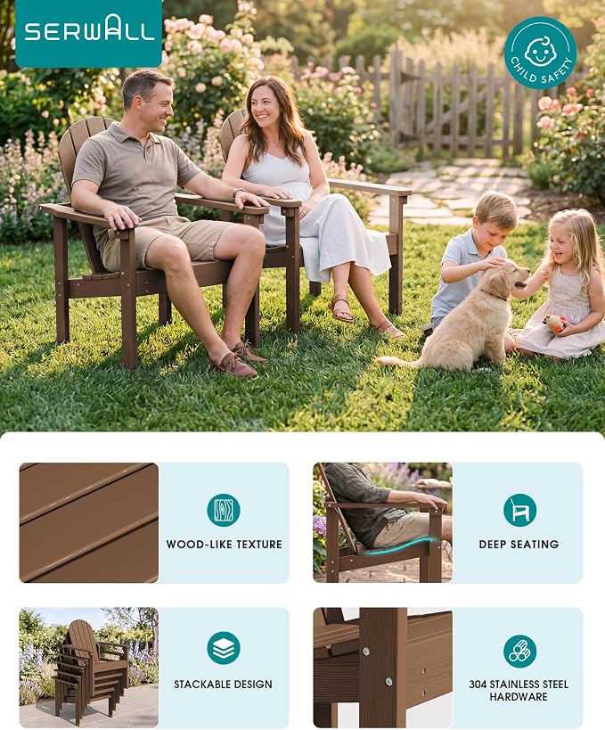 SERWALL HDPE Stackable Adirondack Chairs Set of 2, Space-Saving - Image 5