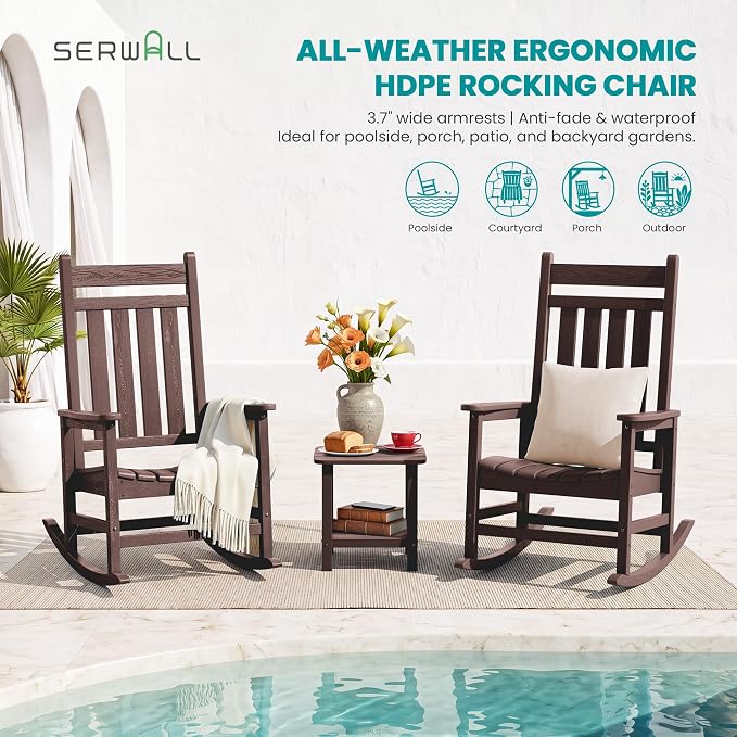 SERWALL Outdoor Rocking Chair, Oversized Rocking Chair - Image 5