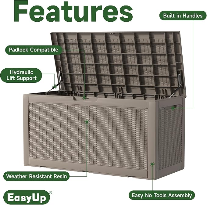 120 Gallon Outdoor Deck Box, Resin Waterproof Storage Box - Image 3