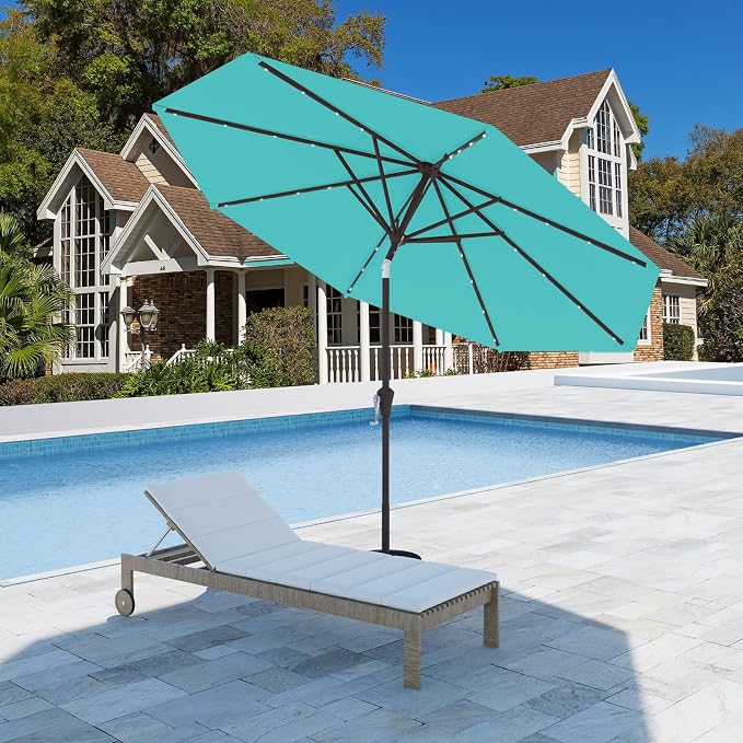 9FT Patio Umbrella with Solar Lights, Outdoor Market Umbrella with Tilt and - Image 7