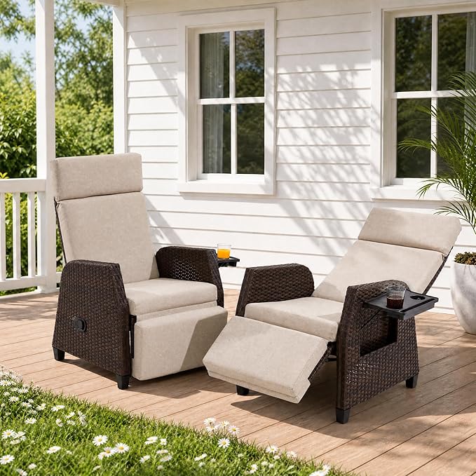 Outdoor Recliner for Patio, 180° Simultaneous Recline, Adjustable Back & by Unknown