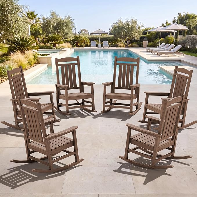 SERWALL Outdoor Rocking Chair Set of 6, Patio Rocking Chair, Porch Rocker by SERWALL