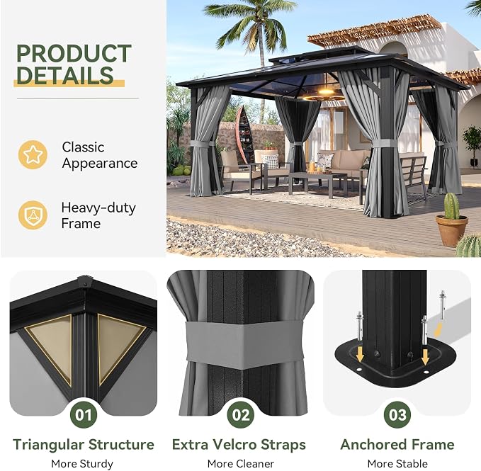 Aoxun 12'x14' Hardtop Gazebo - Image 6