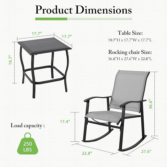 Shintenchi 3 Piece Rocking Bistro Set, Outdoor Furniture - Image 4