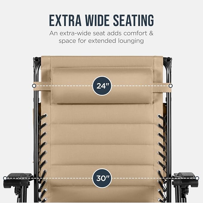 Best Choice Products Oversized Padded Zero Gravity Chair w/Canopy Headrest Cup - Image 5