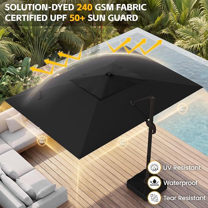 9x12 FT Patio Cantilever Umbrella, Rectangular Heavy Duty Offset Umbrella - Image 5