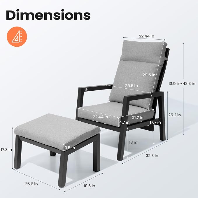 Pellebant 2-Piece Aluminum Outdoor Recliner Chair - Image 3