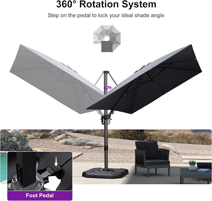 PURPLE LEAF Patio Cantilever Umbrella Left-right Tilting 8.2' X 11.5' Grey | 5 - Image 7