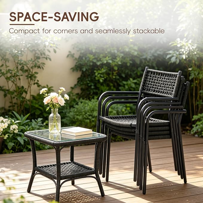 Patio Chairs Set of 6, Stackable Outdoor Dining Chairs - Image 5