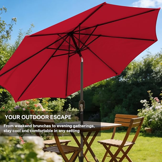 9' Outdoor Patio Umbrella, Outdoor Table Umbrella, Yard Umbrella, Market - Image 3