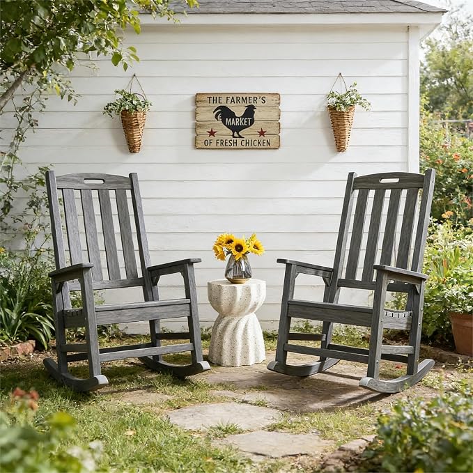 Outdoor Rocking Chairs Set of 2, Oversized Porch Rocker | Weather Resistant - Image 2