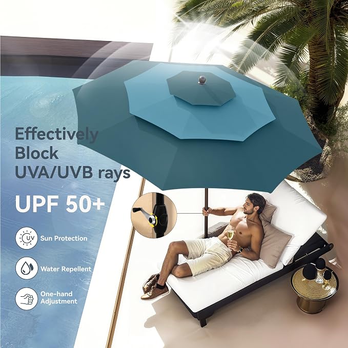PHI VILLA 10ft Outdoor Patio Umbrellas, 3 Tier Table Umbrella, Cyan & Green | - Image 3