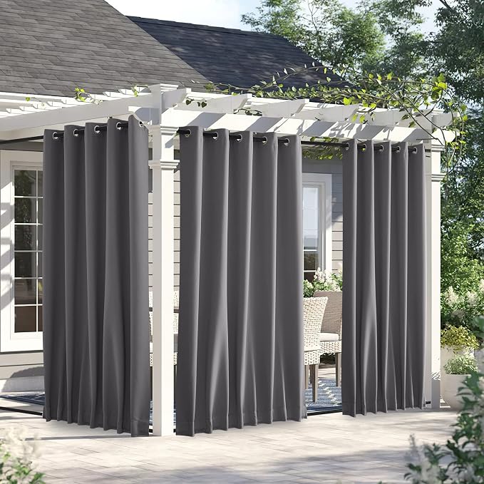 NICETOWN Weighted Curtains for Patio Waterproof W66xL84 Grey 2 Panels | Gazebo by NICETOWN